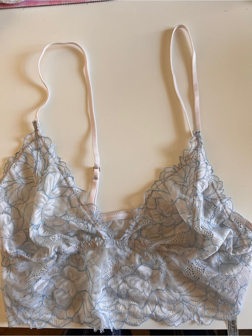 Free People Pale Blue Lace Bandeau with Light Pink Straps